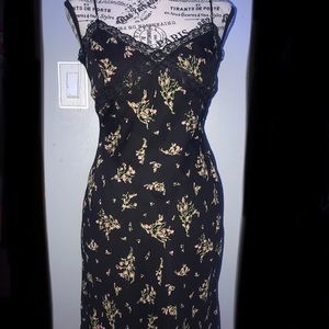 Black floral mid length casual or date dress.